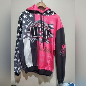 USA Graphic Thick Hoodie in Pink and Black Pledge Of Allegiance Logo